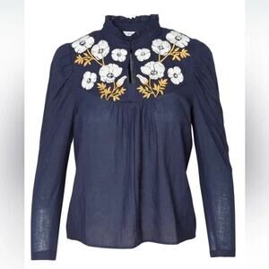 St. Roche Navy Embroidered Poppy Top Small